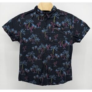 Zoo York Hawaiian Shirt Men's Size L‎ 100% Cotton Floral Flamingo Tropical Aloha